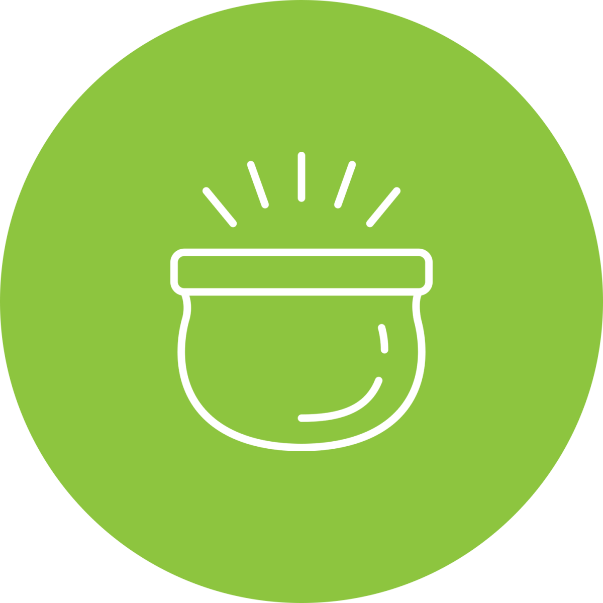 Outline of a jar with rays, on a green circle background.