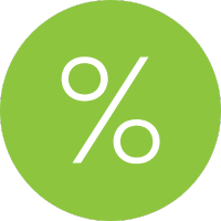 Green circle with a white percentage symbol at the center.