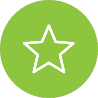 Outlined white star on a green circle background.